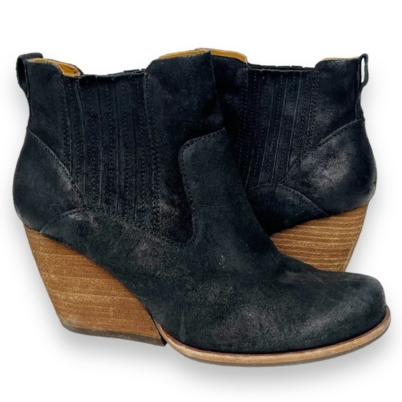 Kork-Ease Cinca Ankle Boots 7.5 black leather textured boho block heel booties - Picture 1 of 12